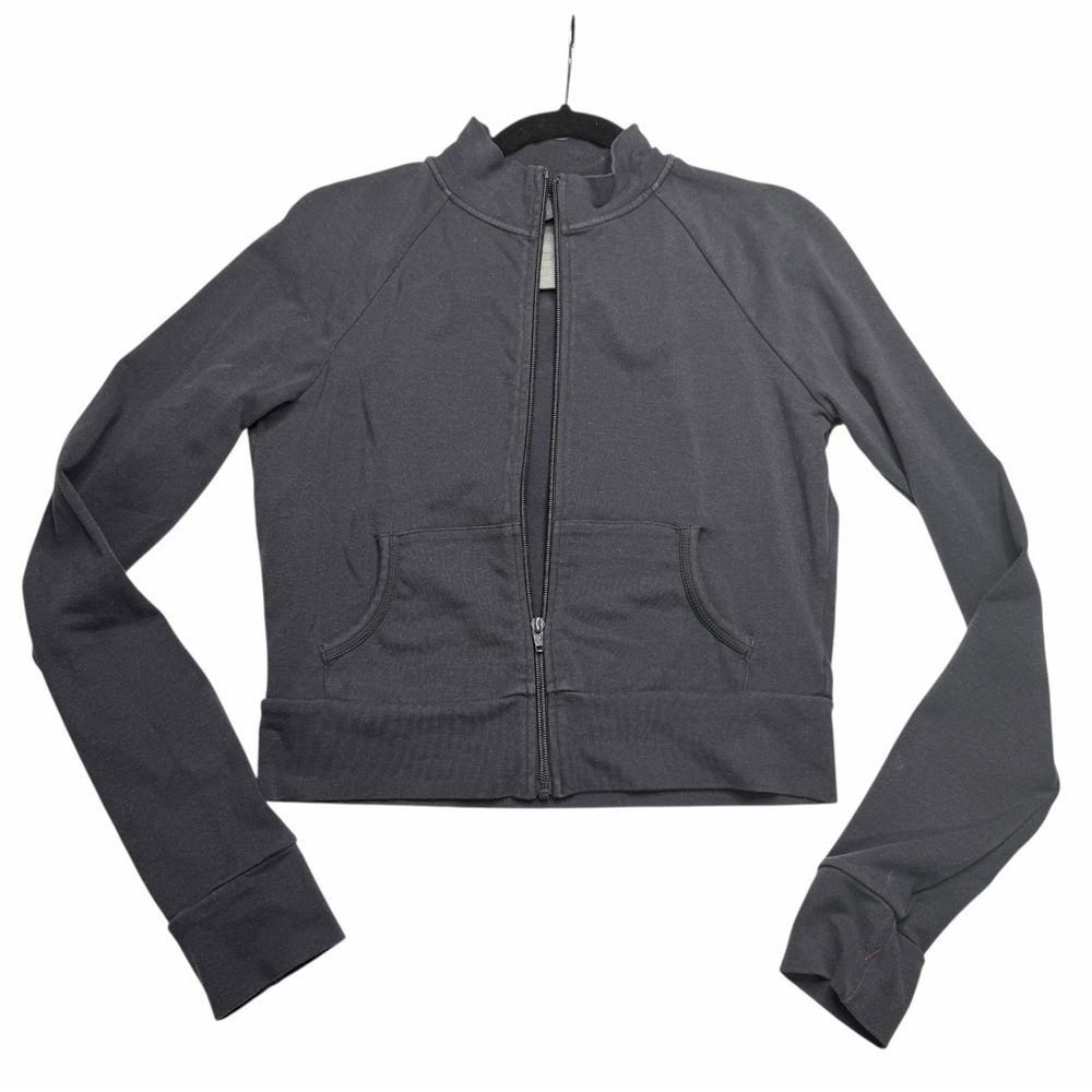SKIMS Black Cropped Zip Up Jacket Long Sleeve Stretch Athletic Top size‎ large
